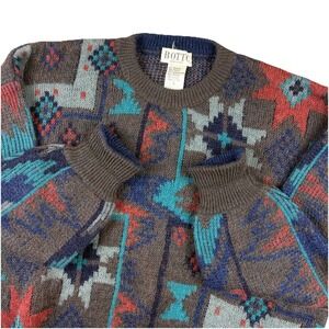 Vintage Botto Sweater Mens Large Brown Blue Southwestern Geometric Mohair Alpaca